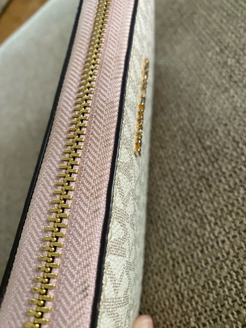 Michael Kors Cream, Pink, & Tan Monogram Zip Wallet